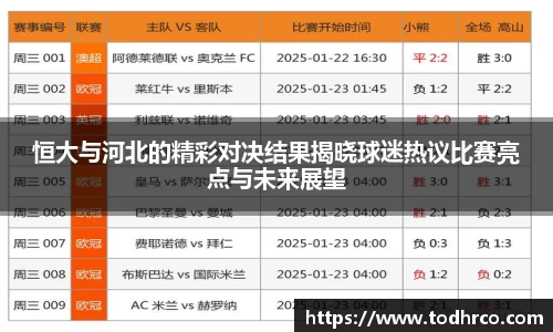 恒大与河北的精彩对决结果揭晓球迷热议比赛亮点与未来展望